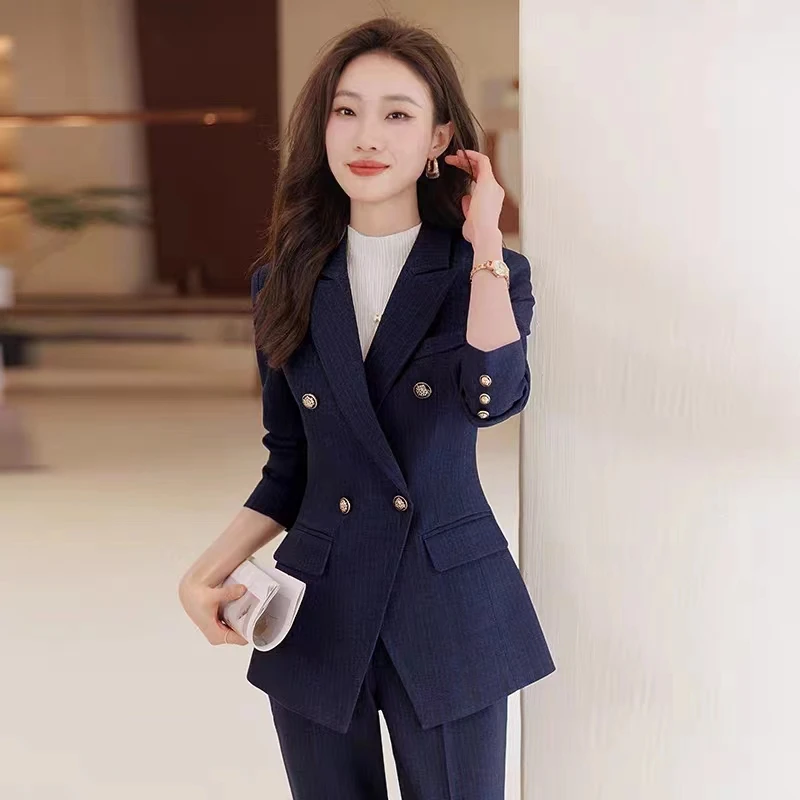 高端西装套装女春秋新款气质条纹职业正装面试工作服时尚西服外套