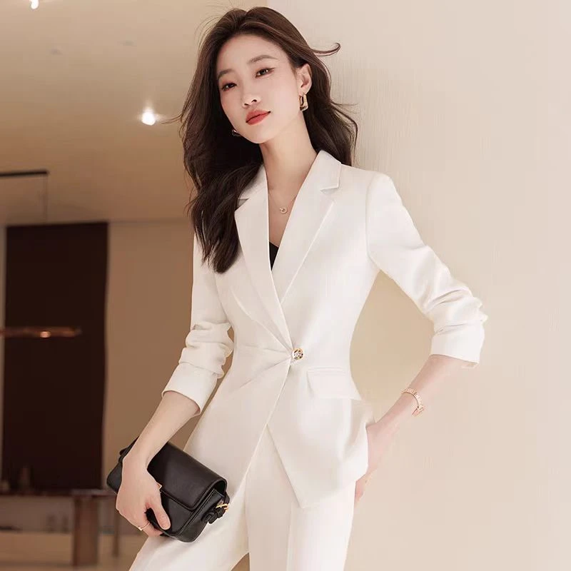 白色西装套装女春秋美容院工作服气质女神范职业正装高端西服外套