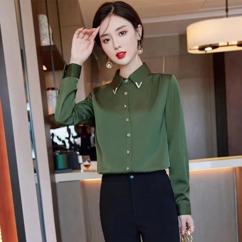 白色衬衫女春秋设计感小众高级感女士法式段子面料上衣职业装衬衣