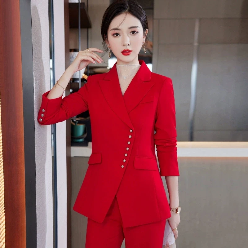 大红色职业西装外套女春秋新款高级感时尚西服年会主持人礼服正装