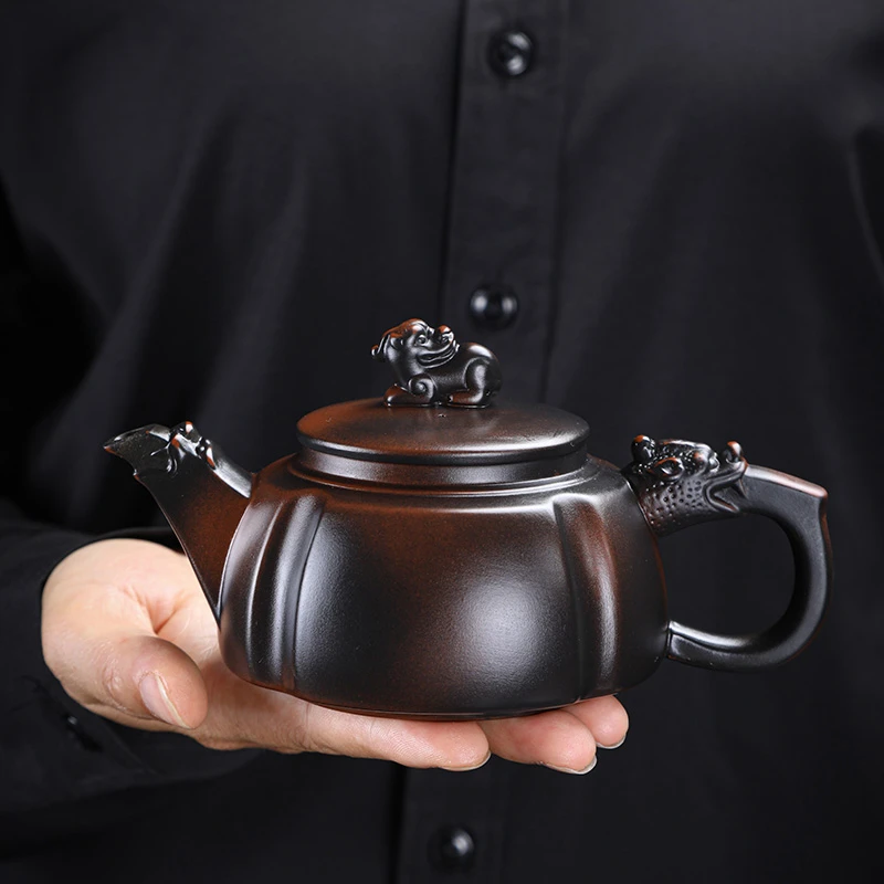 紫陶复古茶壶半手工貔貅泡茶壶单壶高档陶瓷紫砂壶大容量功夫茶具