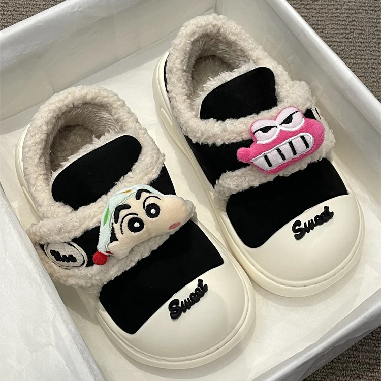 可爱卡通魔术贴棉鞋女2025年冬季新款加绒加厚保暖舒适懒人雪地靴