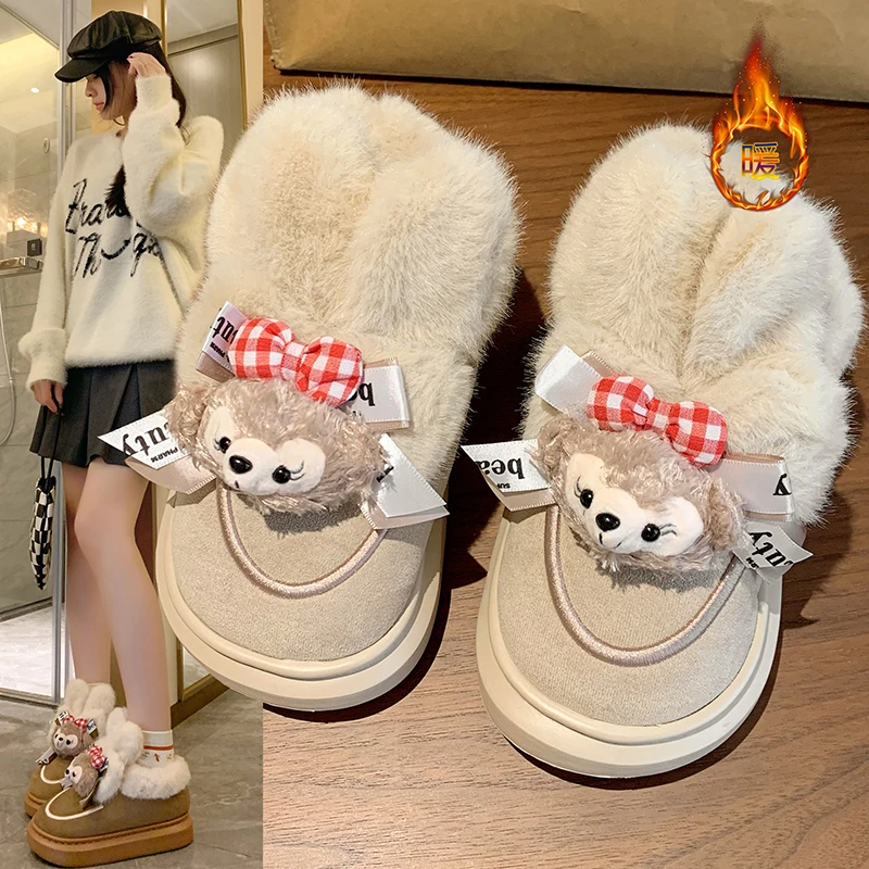 网红百搭卡通brso雪莉玫棉鞋雪地靴女外穿2025秋冬新款保暖加绒潮