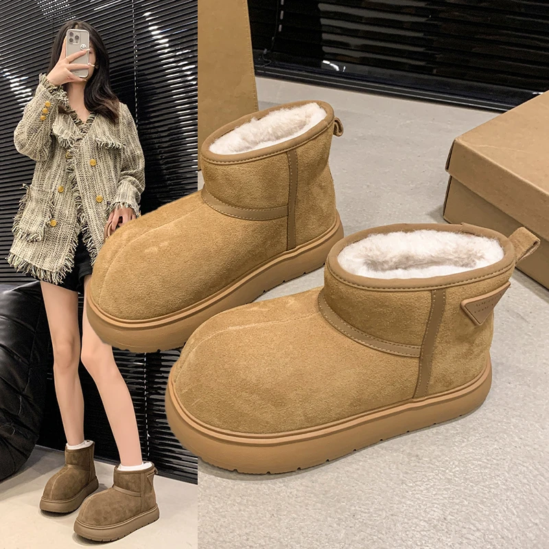 小黄豚~网红同款大头雪地靴女冬季2024新款厚底加绒保暖短靴