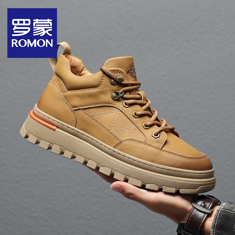 Romon/罗蒙高帮鞋男鞋秋冬季高邦工装鞋子中帮休闲鞋加绒保暖棉鞋