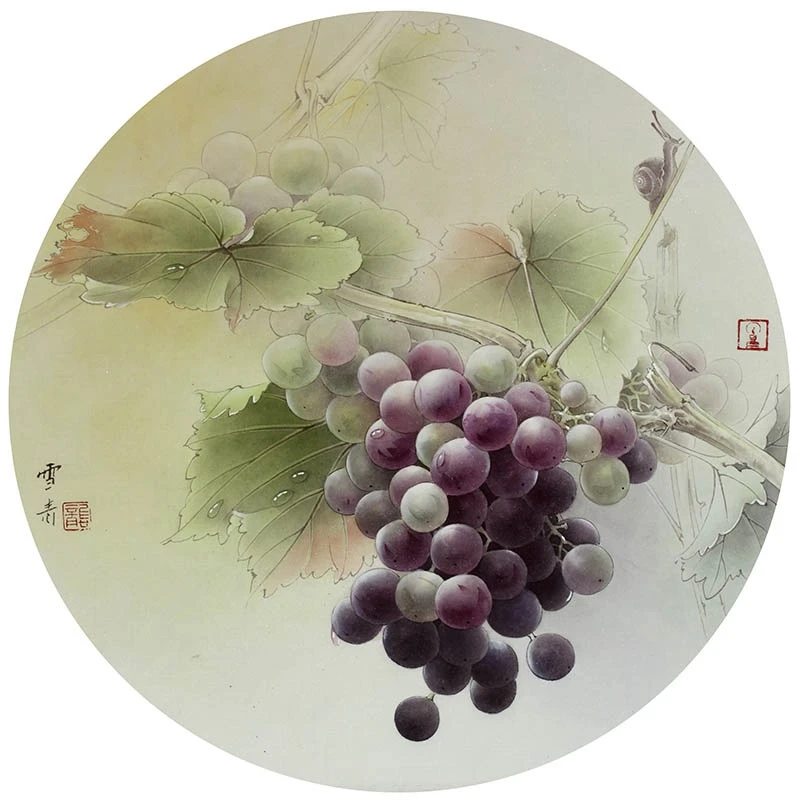 国画工笔小品【葡萄熟了】