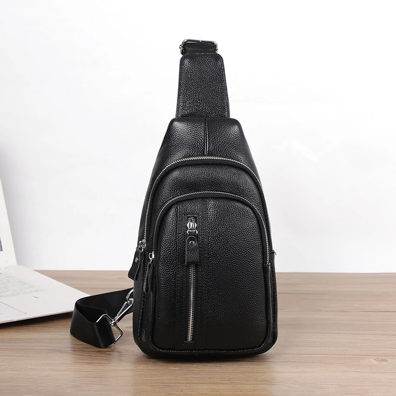 商务级竖款拉链真皮头层牛皮多功能斜挎包单肩包耐磨男士男包胸包