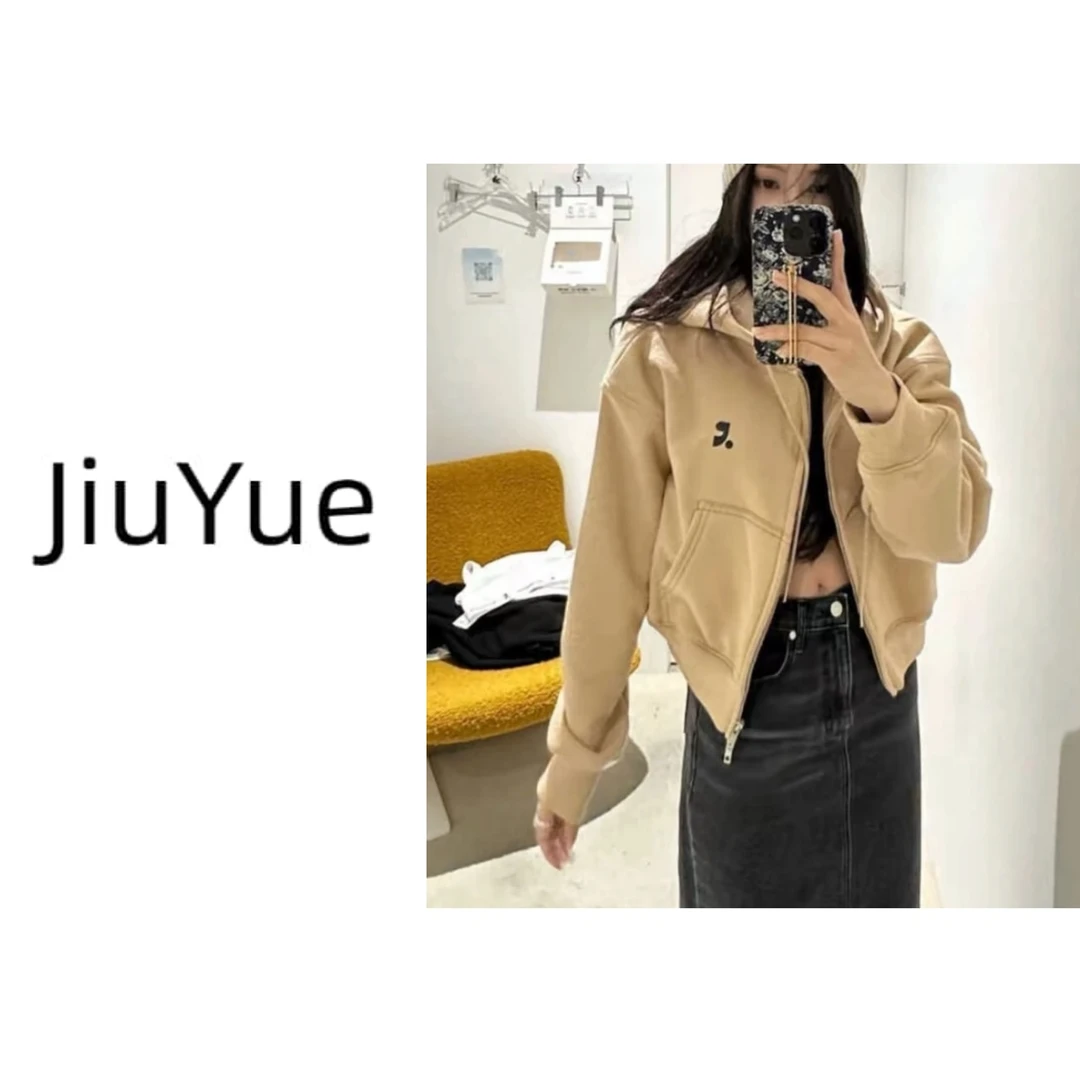 JIUYUE-现货【RR原单】韩国小众潮牌短款原宿慵懒春秋连帽卫衣外套