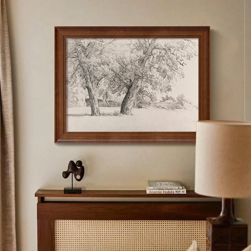 法式中古风玄关简约侘寂风装饰画卧室复古怀旧美拉德素描风景挂画