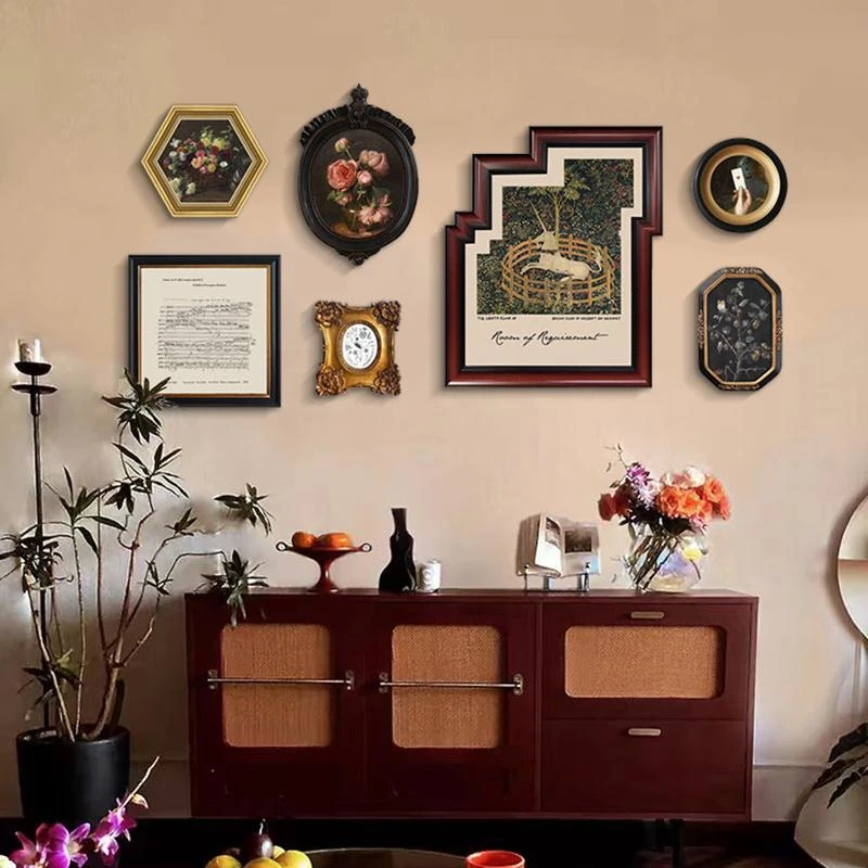 法式复古客厅组合装饰画美式中古风餐厅玄关艺术挂画抽象卧室壁画