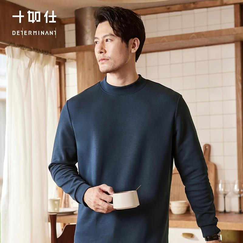 十如仕半高领卫衣男士套头休闲户外弹力长袖纯色百搭T26-01