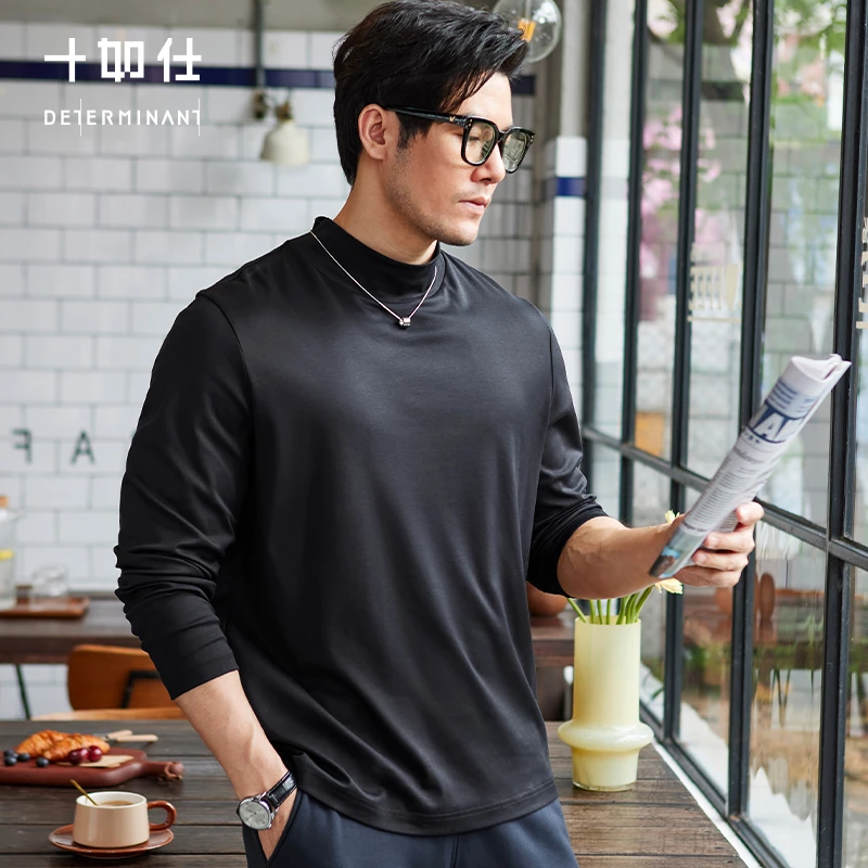 十如仕达人男士长袖纯色T恤中领纯棉纯色长袖T16-02