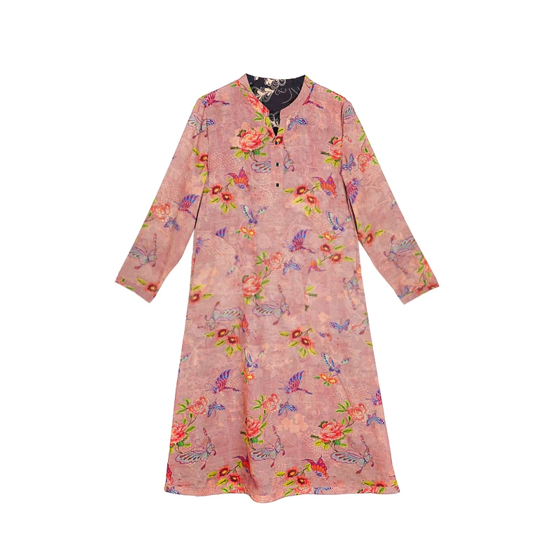 黄小西2025新款V领夏季时尚气质牡丹蝶恋花设计师连衣裙140