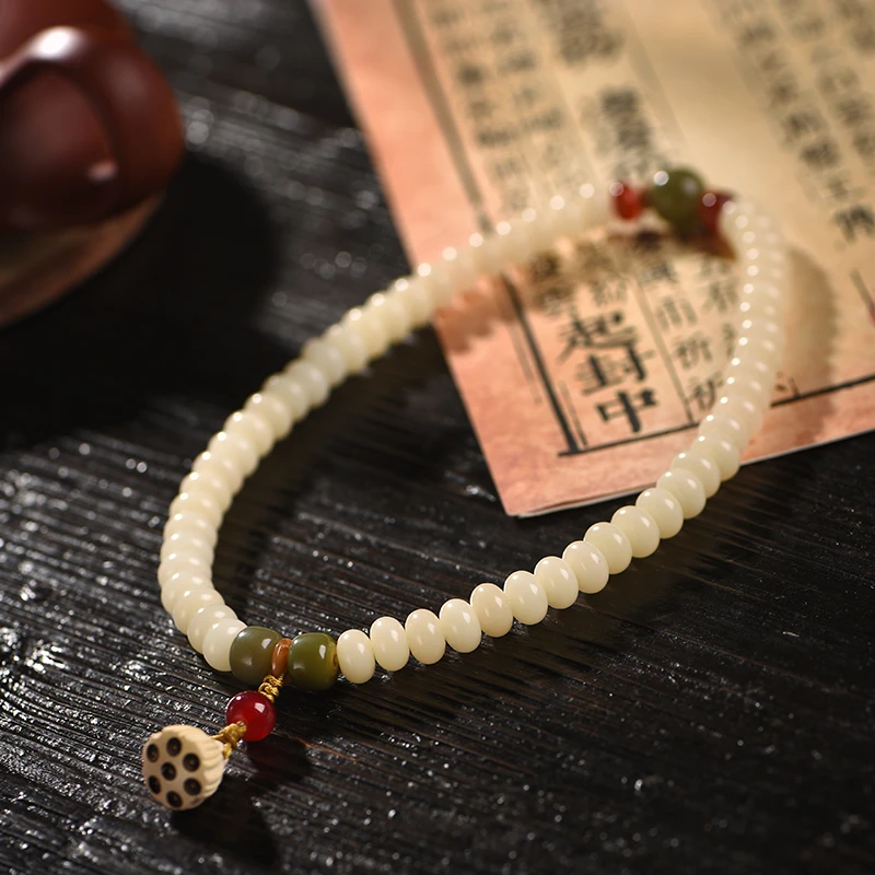 【红颜文创】【好运莲莲】莲蓬双圈菩提根6*9mm 54颗手持白玉菩提