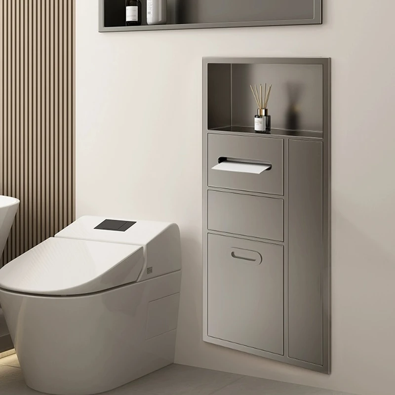 马桶壁龛卫生间嵌入式垃圾桶金属不锈钢成品内嵌壁龛柜厕所璧龛