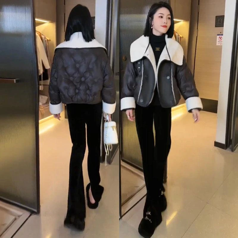 2024年冬季网红新衣潮时尚宽松保暖气质韩系翻领设计感棉服外套女