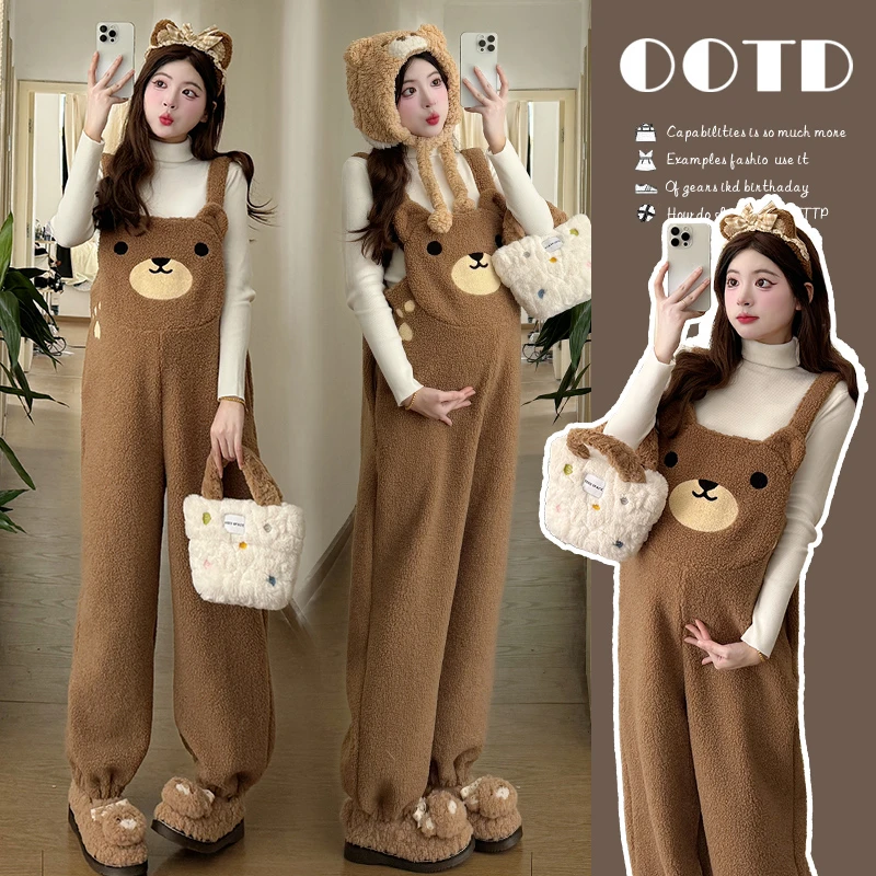 孕妇装秋装2024新款大码秋冬季高级感大码背带裤加厚宽松裤子