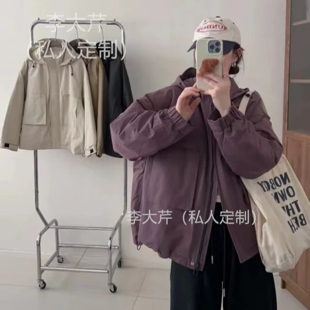 立体口袋冲锋衣羽绒服 袖口粘扣超宽松连帽羽绒服