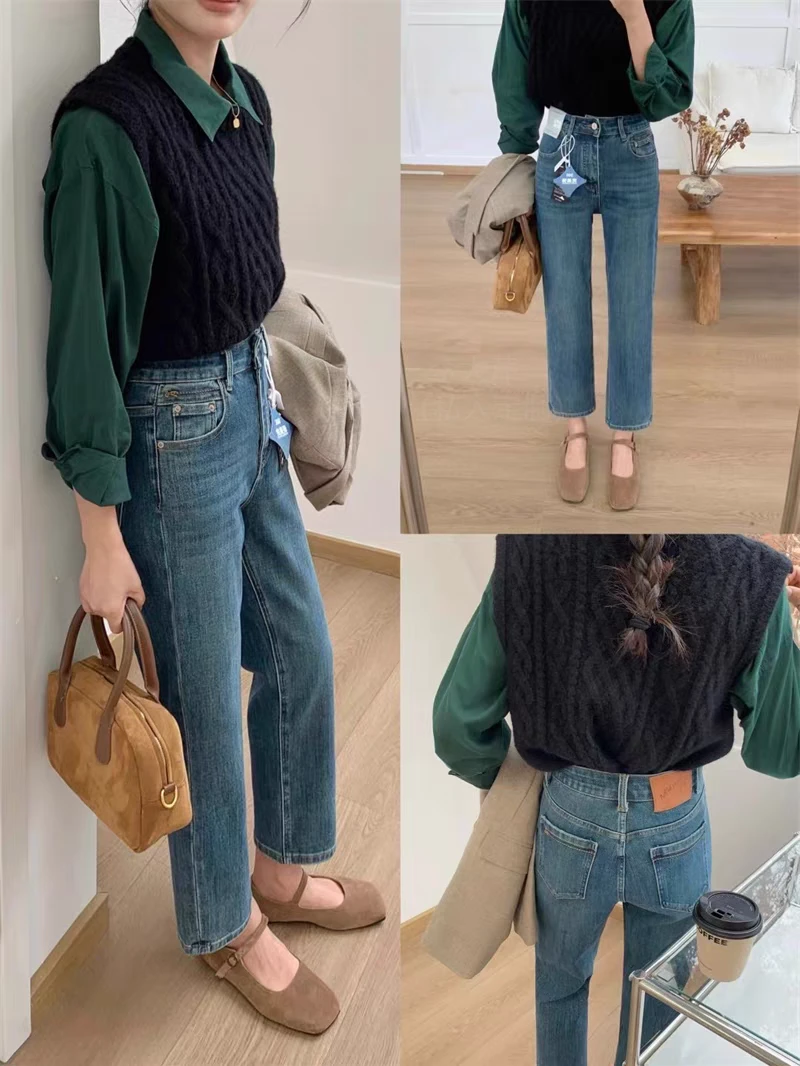 （小个子）”百搭裤王“万向弹法棍裤 剪刀刺绣口袋显直九分牛仔裤