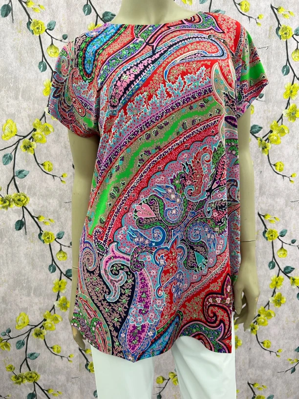 夏季连肩袖女衫 加大弹力冰麻丝妈妈衫 花色套头大码休闲衫88