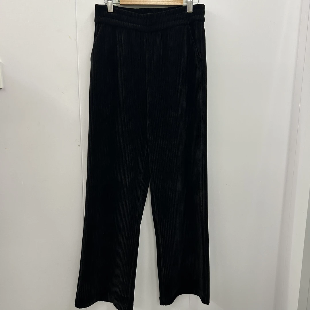 秋冬大码女裤 松紧腰弹力妈妈裤 条绒黑色显瘦阔腿裤