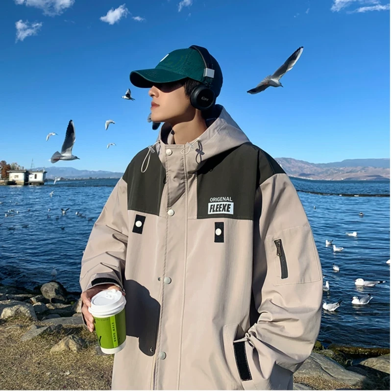 新款韩版痞帅机能冲锋衣外套男春秋潮牌工装连帽夹克百搭休闲宽松