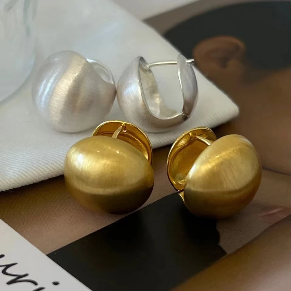 合金耳饰 拉丝圆球耳环女高级磨砂小众设计气质复古球球耳扣质感