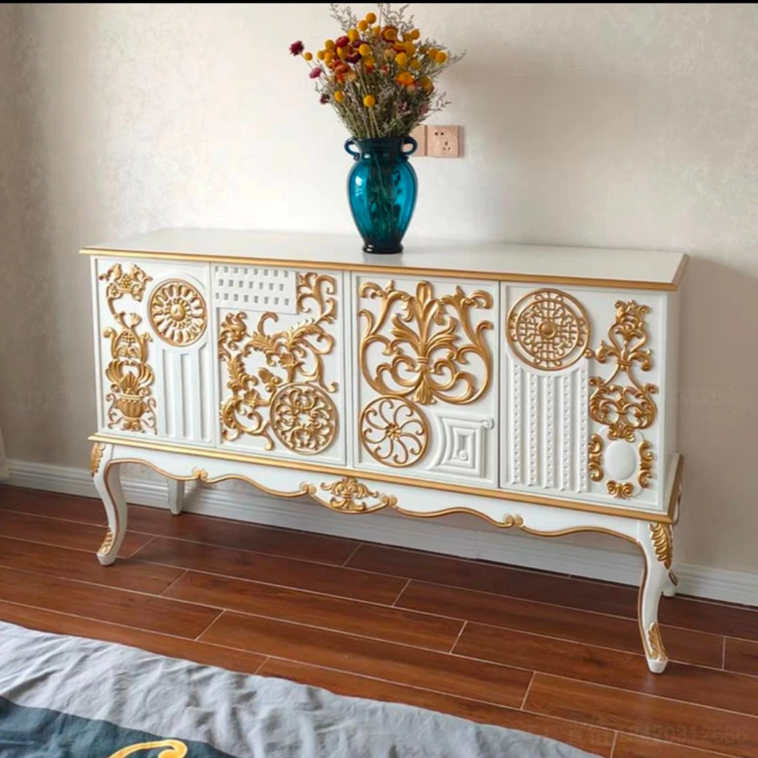 白色镂花四门玄关柜5095