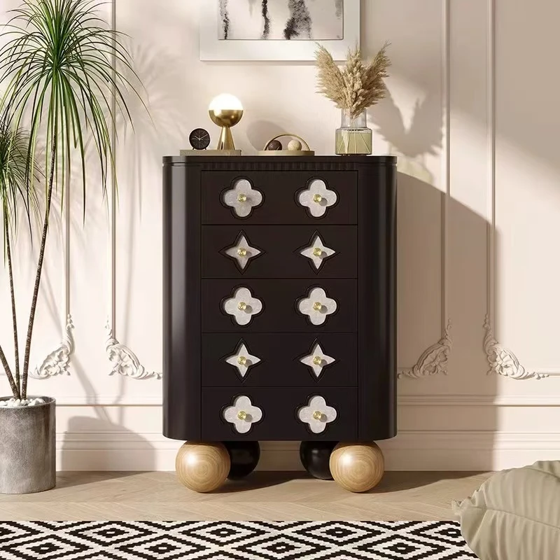 北欧中古风斗柜四叶草五斗柜卧室复古风储物柜收纳家用客厅抽屉式