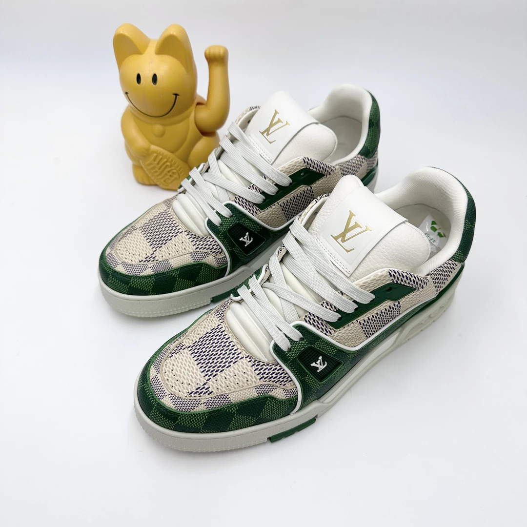 Lv/41码/白绿棋盘格拼接Trainer板鞋/98新