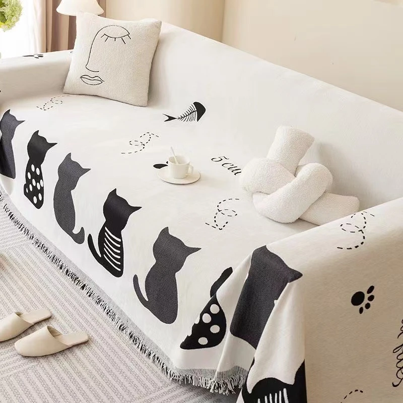 雪尼尔盖布猫咪万能双面沙发套罩扶手一片式沙发盖巾沙发巾全盖布