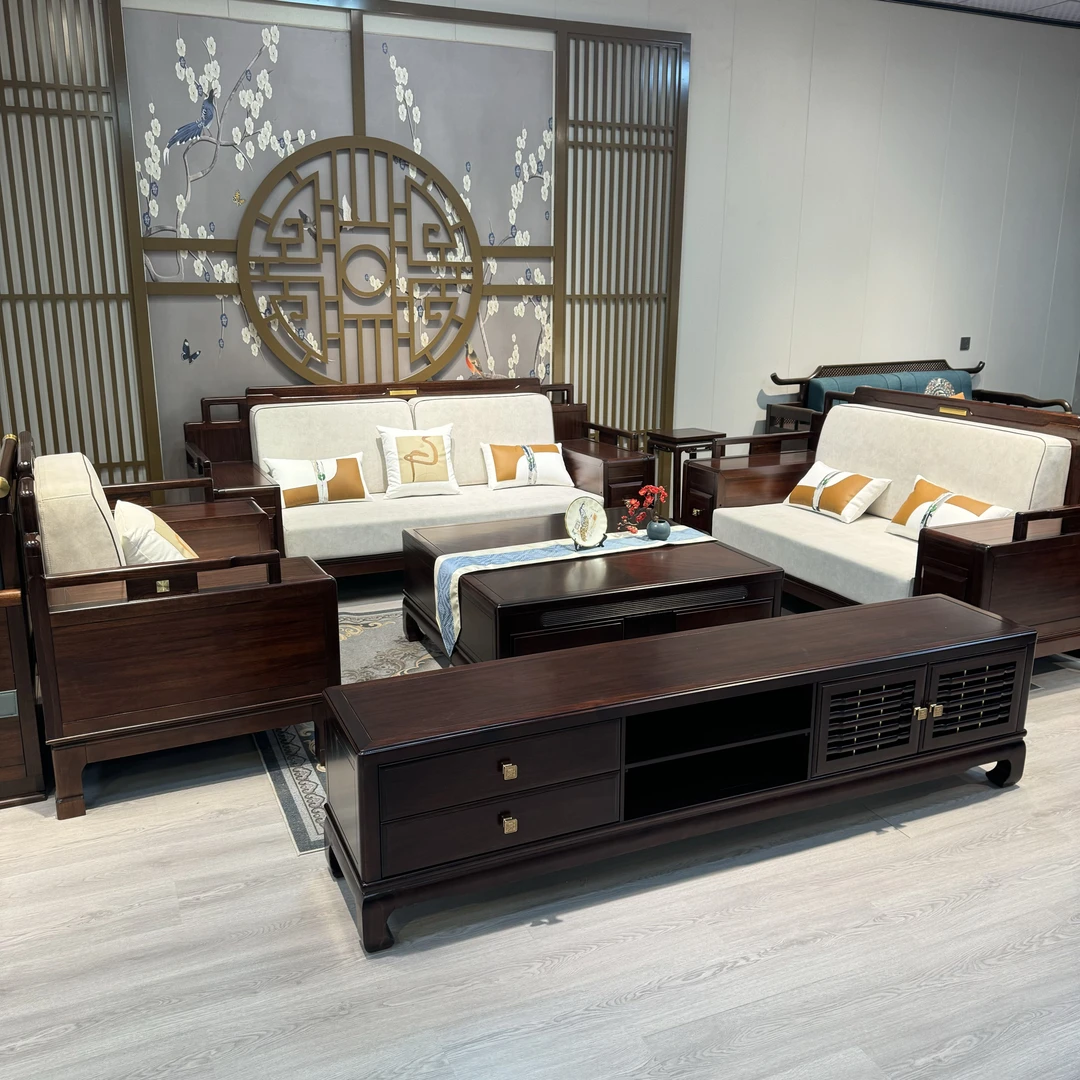 60实木沙发新中式123沙发乌金木沙发古典禅意新款实木123沙发酒店