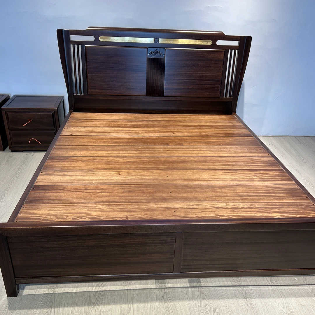 实木床新中式简约金丝黄檀主卧大床家用双人床箱体可储物成套高箱