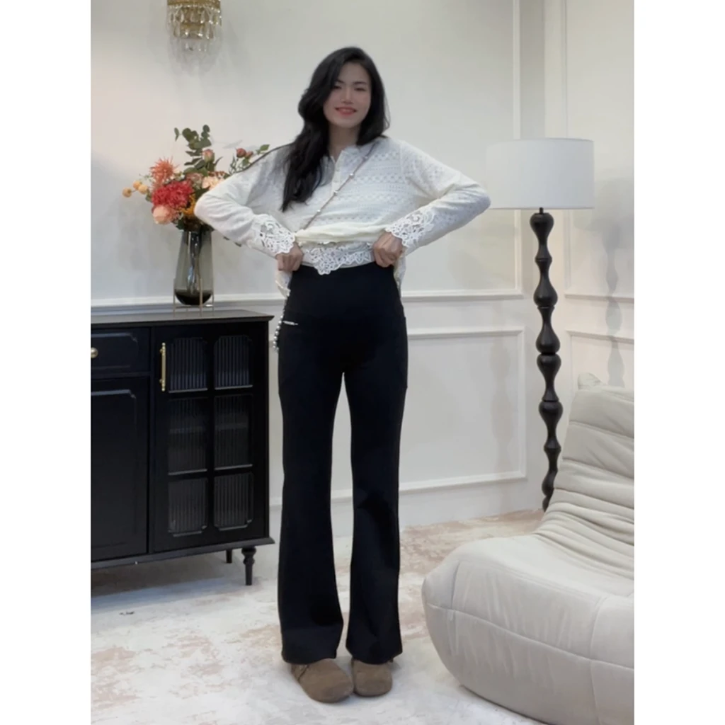 秋冬新款大码女装口袋微喇裤鲨鱼裤女外穿显瘦高腰长裤
