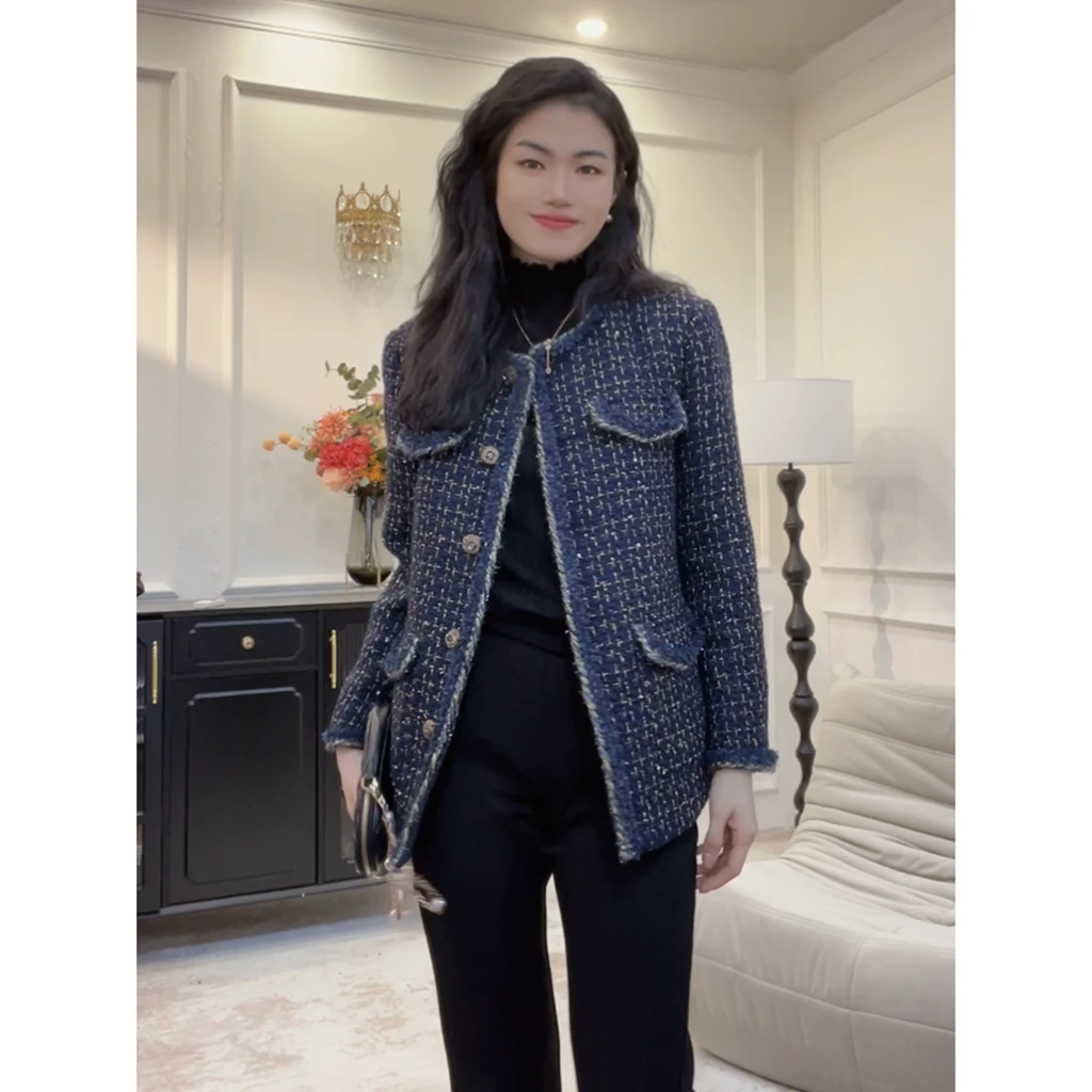 【梦斑斓】定制粗花呢小香风外套女秋季新款金线正肩编织上衣开衫LY