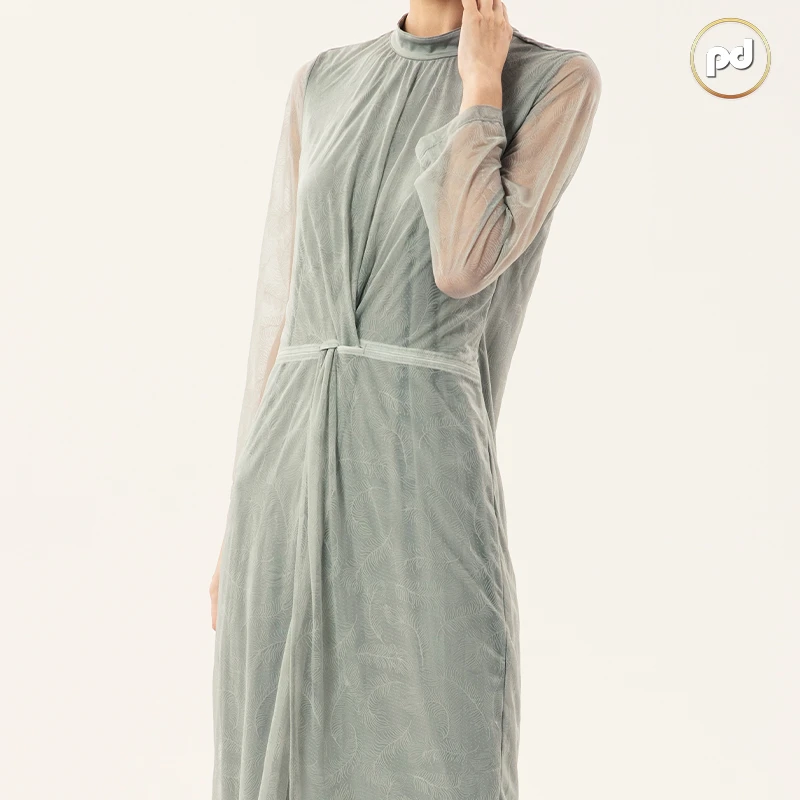 Phili lowland翡丽性感连衣裙 法式蕾丝立领美腰扭结设计Y7知性夏