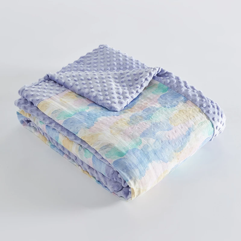 纳多果婴童豆豆毯竹纤维纱布夹棉盖毯午休被厚秋冬季儿童安抚被子