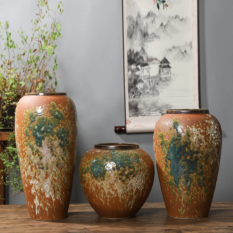 陶瓷花瓶棕色涂鸦家居装饰品摆件景德镇陶瓷摆件干花花器侘寂风格