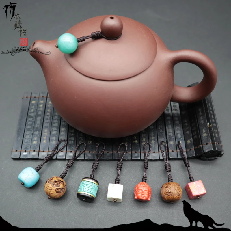 茶壶绳陶瓷紫砂壶杯盖创意手工挂饰精品檀木水晶文玩西施活扣挂绳