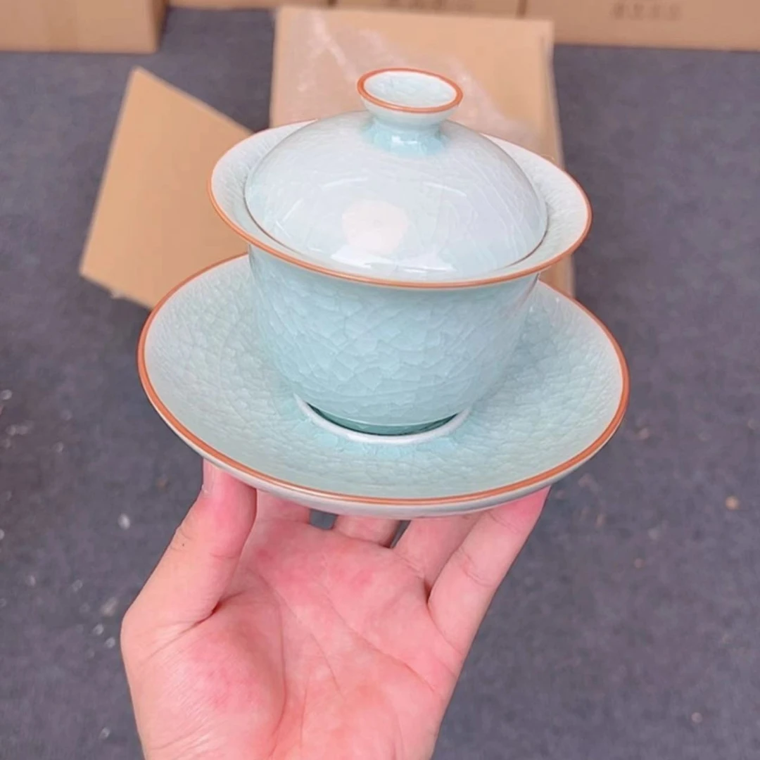 【闪购商品】哥窑冰片化冰三才盖碗Q785