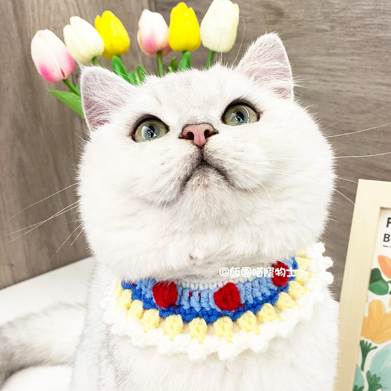 猫咪项圈围脖针织可调节无声铃铛布偶猫银渐层蓝猫英短美短猫脖圈