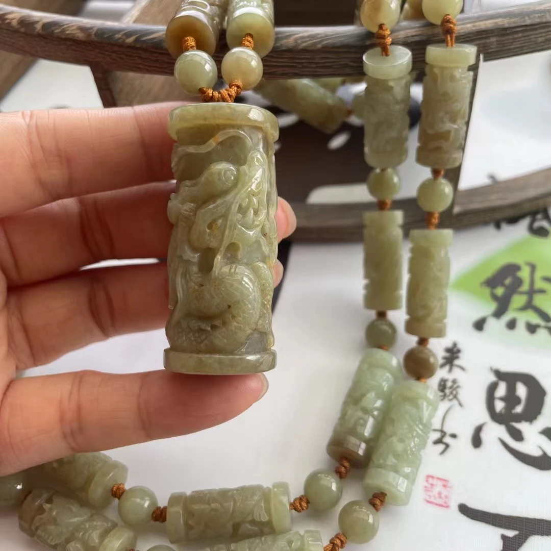 和田玉龙柱配龙柱项链一套天然玉石手工（多样式发货发其中一个）
