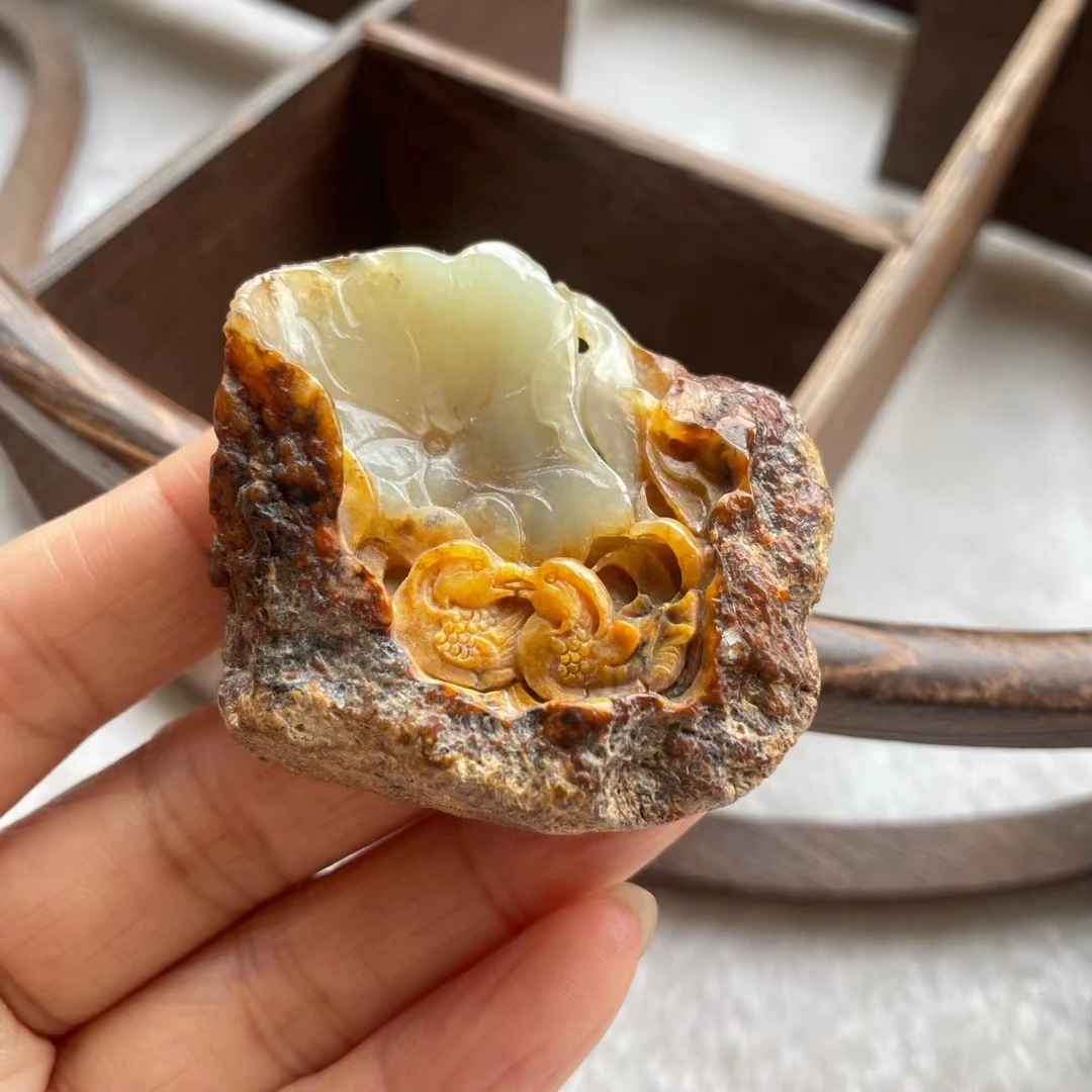 黄白河磨玉鸳鸯挂件吊坠天然玉石独籽料挂坠