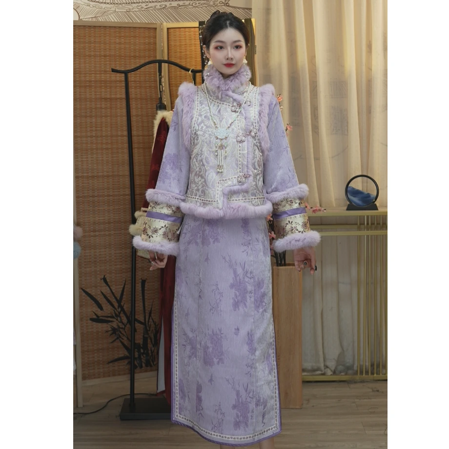 2024年秋冬季新款显瘦新中式加绒裙子套装-M（1201+1339)