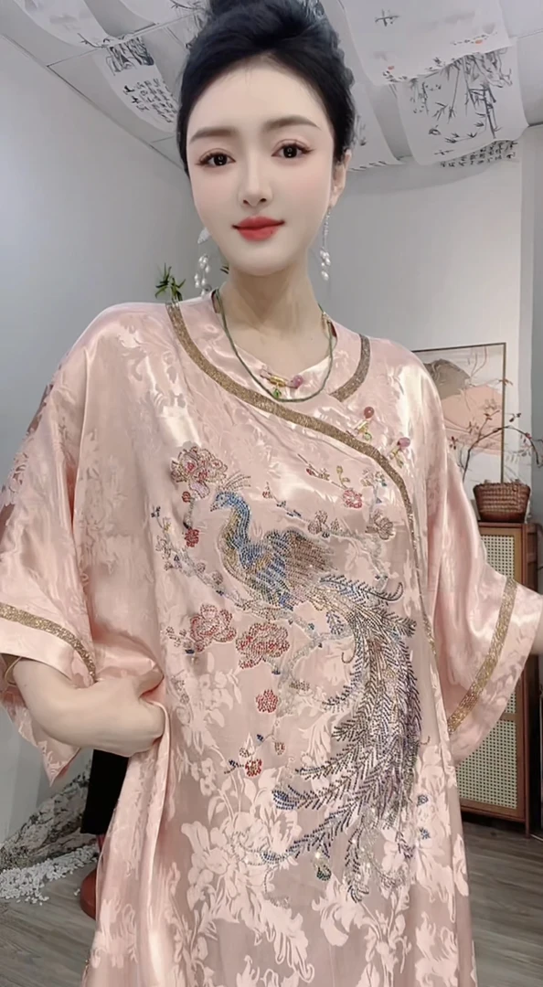 夏维莲2024夏季新款大码显瘦时尚中式复古宽松中长款裙（3750）