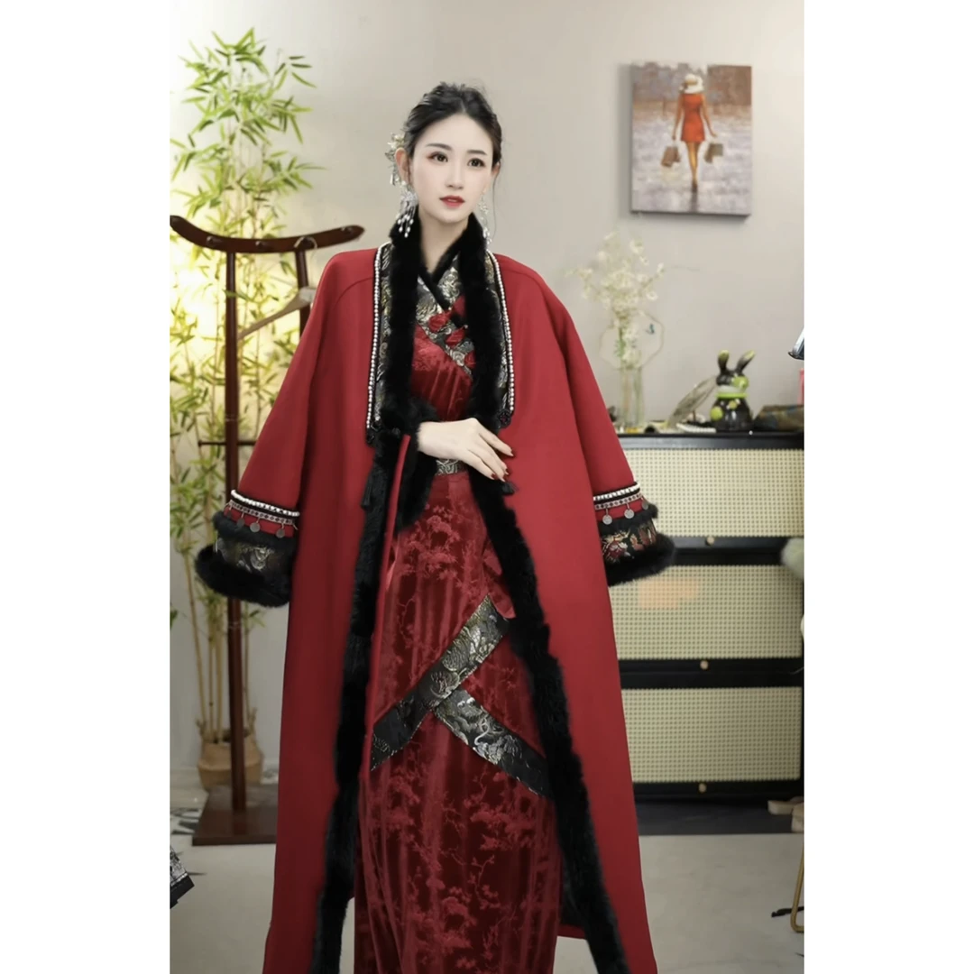 代佳莉2024秋季新款古风红色中式女款中国风连衣裙1202+1221