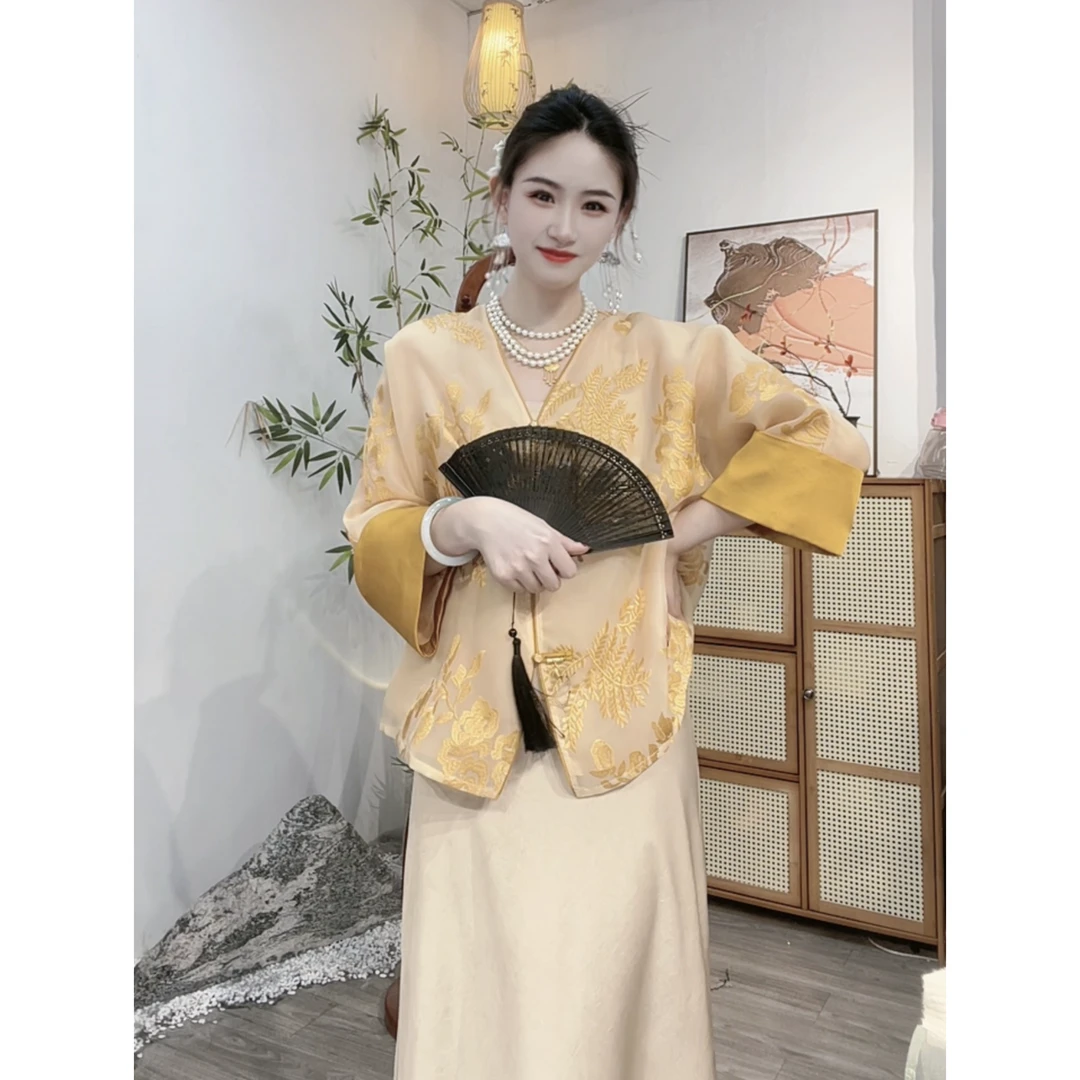 花享悦2024夏季新款新中式国风日常重工外套和吊带ww（7107+3372)