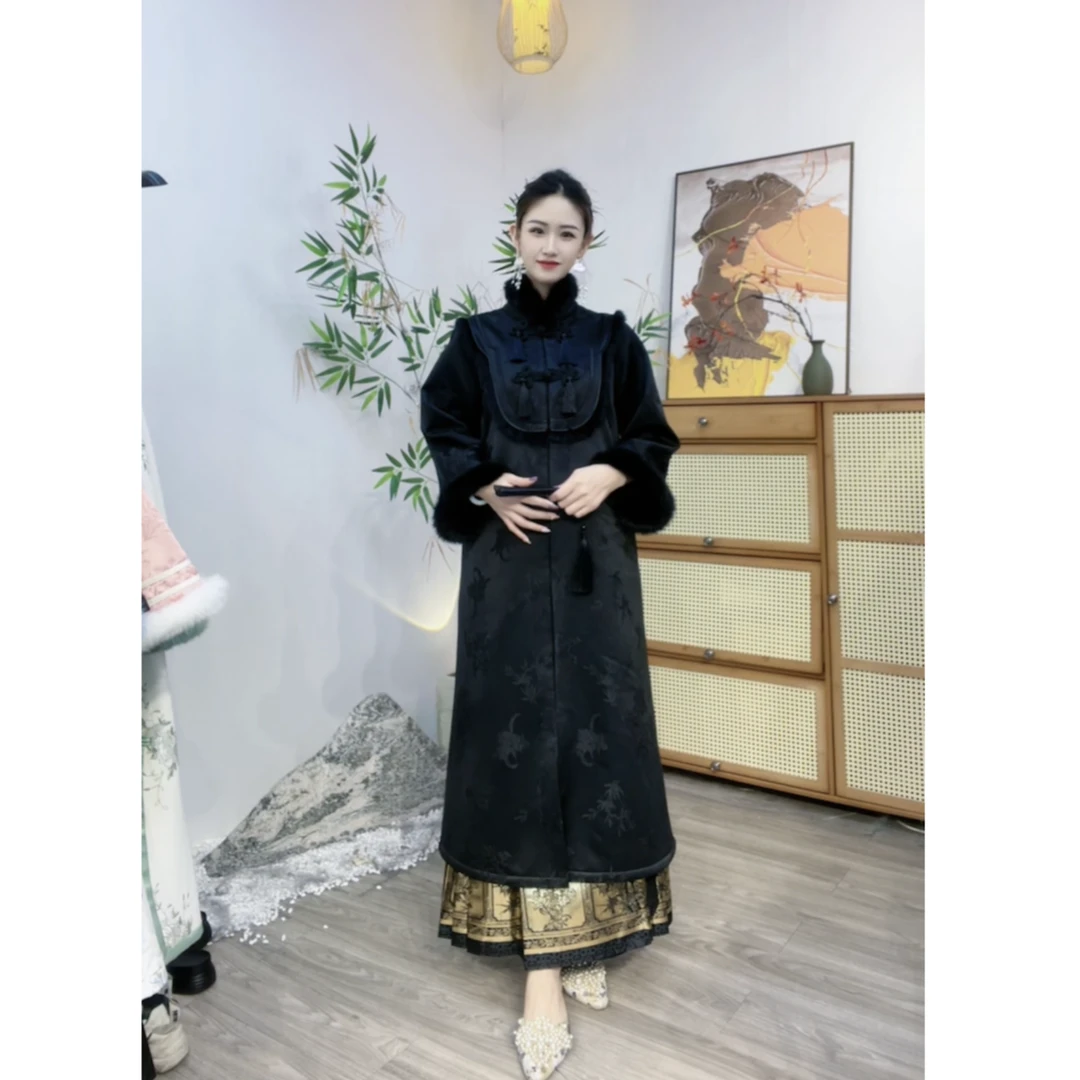 羽唐名2024年冬季新款新中式毛古气质大衣重磅国风女装外套（9870）
