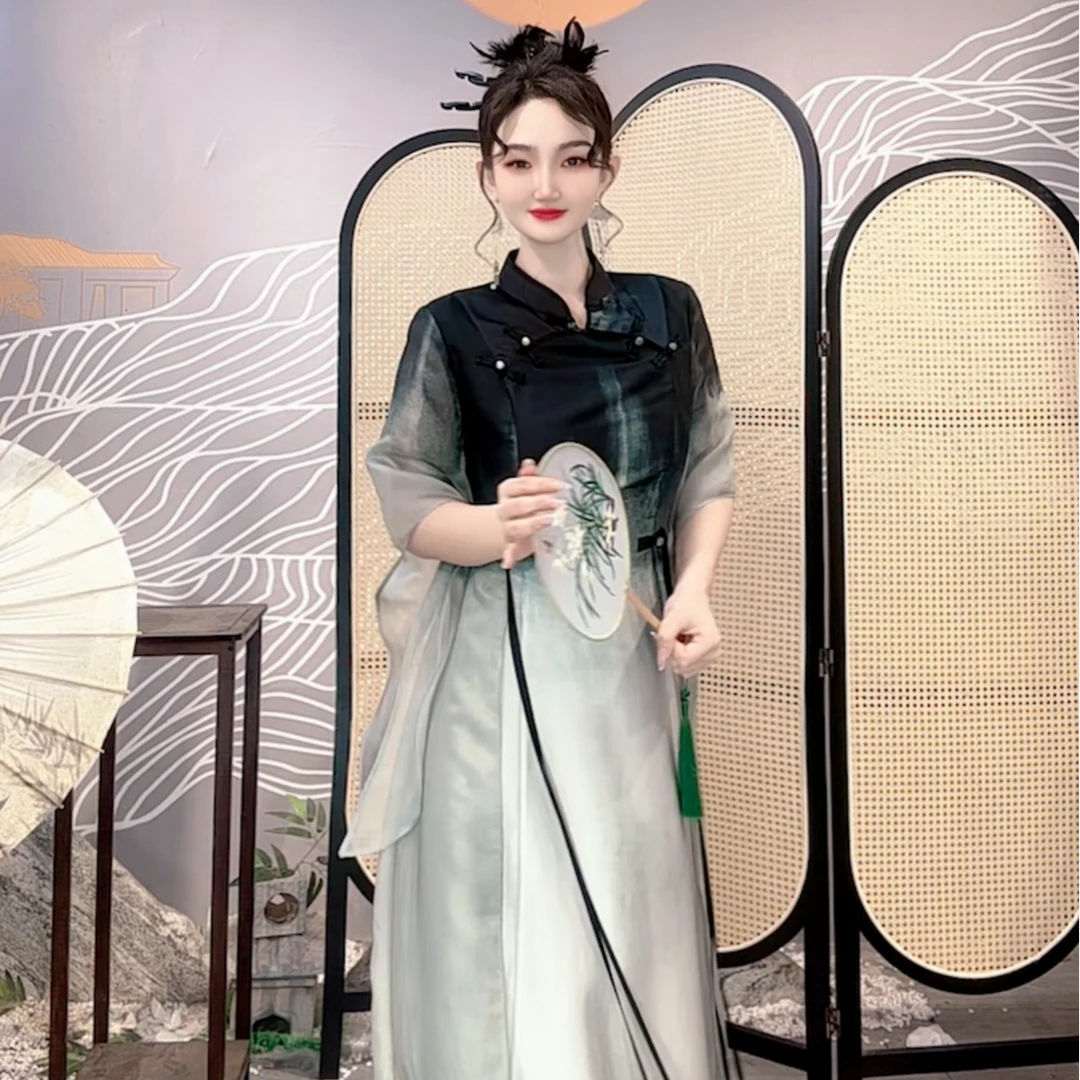 花享悦2024夏季新中式设计师旗袍复古中国风连衣裙（3732）