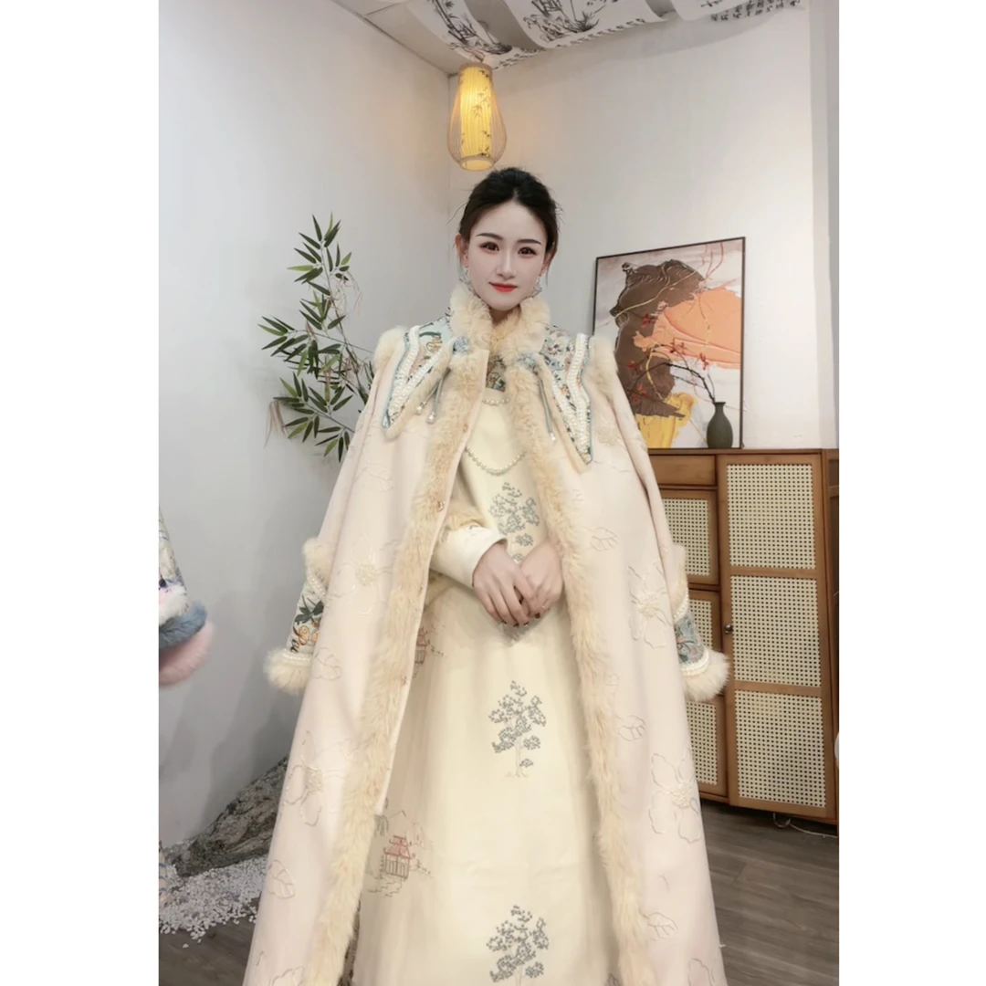 夏维莲2024冬季复古中长款中国风加绒保暖古风新中式外套(3107)